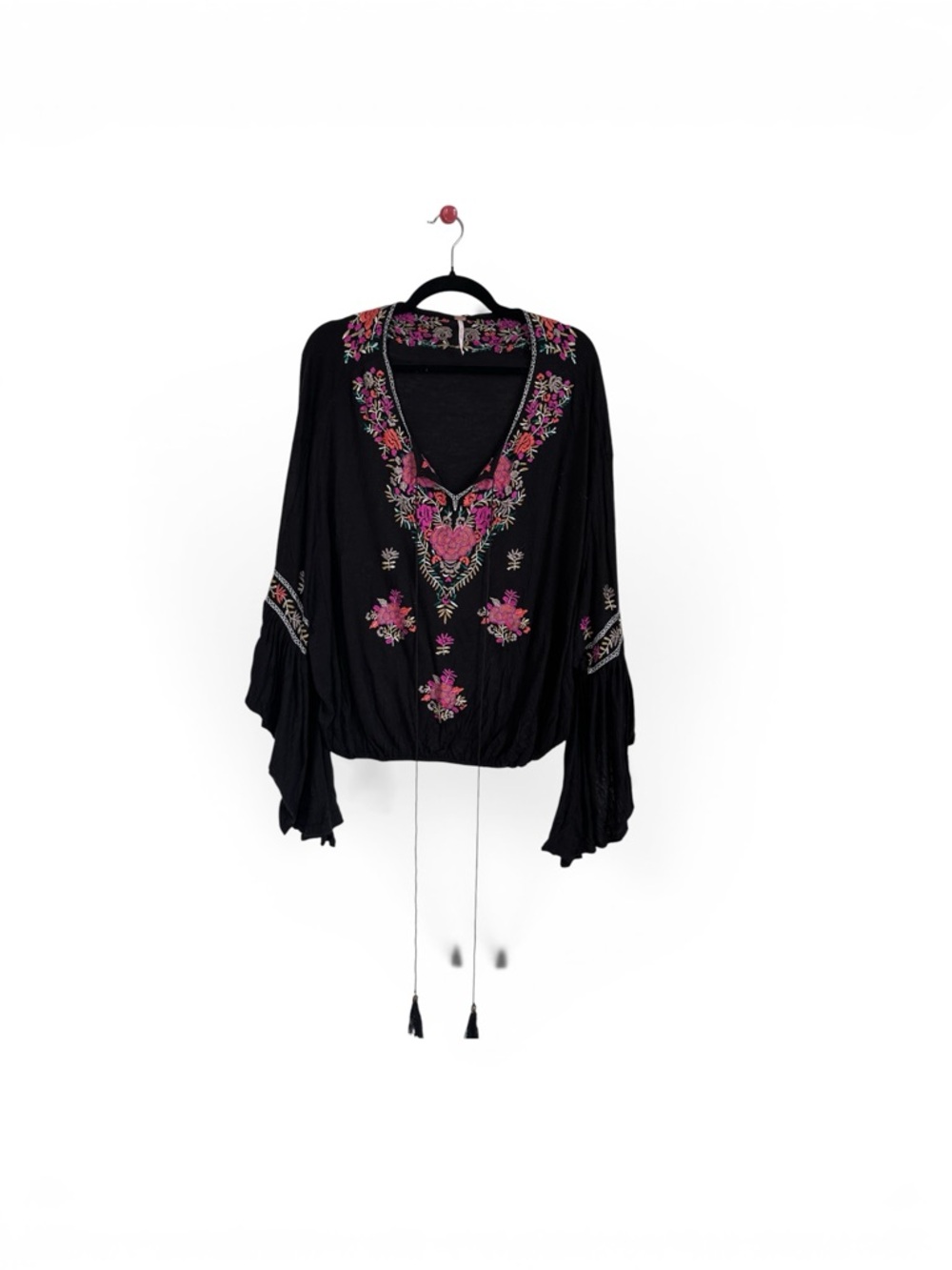 Free People Black Tunic with Pink Floral Embroidery - Picture 2 of 4